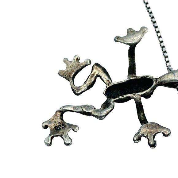 Sterling Silver 925 Crawling Frog Toad Pendant Necklace Amphibian Figural - Picture 6 of 9